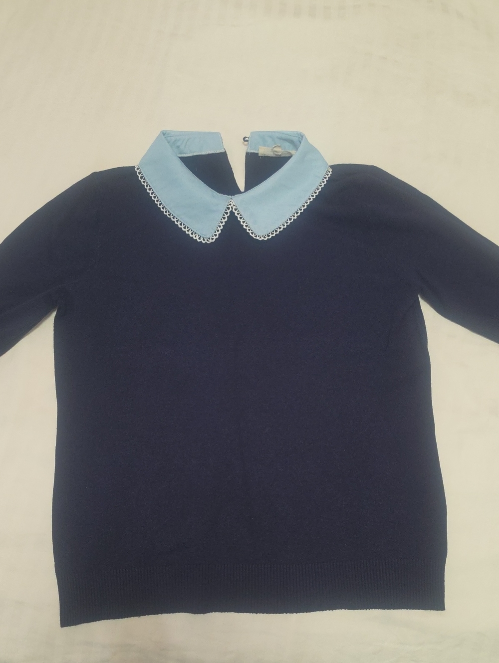 La Vila Milano Navy Sweater with Light Blue Peter Pan Collar Size M